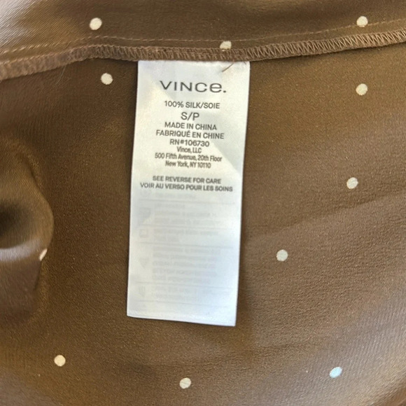 Vince  Satin Dot Print Popover Button Up Woodbine Blouse - Picture 8 of 10